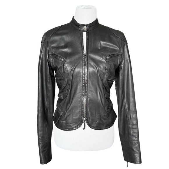 Max Studio Black Leather Jacket with Stand-Up Collar Women’s size Medium - Picture 7 of 7